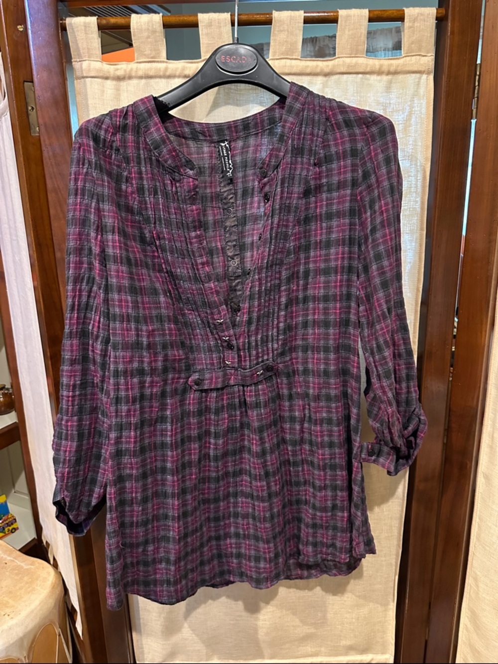 Free People Pink & Black Plaid Tunic